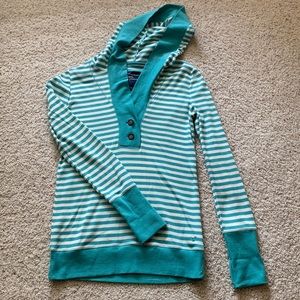 American Eagle Teal Striped Waffle-knit Hoodie